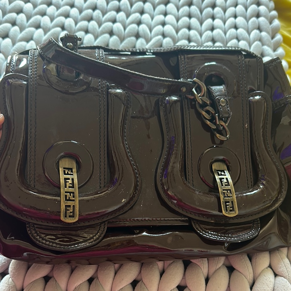 Fendi Brown Patent Leather B Bag